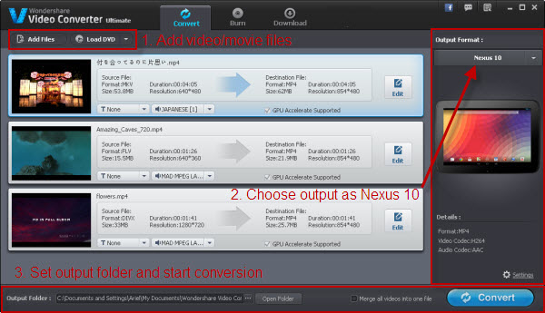 Steps to Convert Videos to Nexus 10