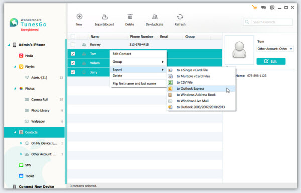 Export iPhone contacts